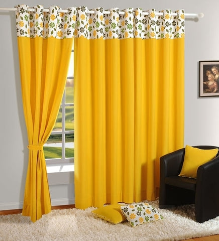 Yellow Cotton 60 x 54 Inch Eyelet Window Curtain by Swayam
